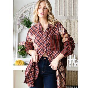 T1954 OLI & HALI Rust Bleached Flower Plaid Button Up Flannel Shirt